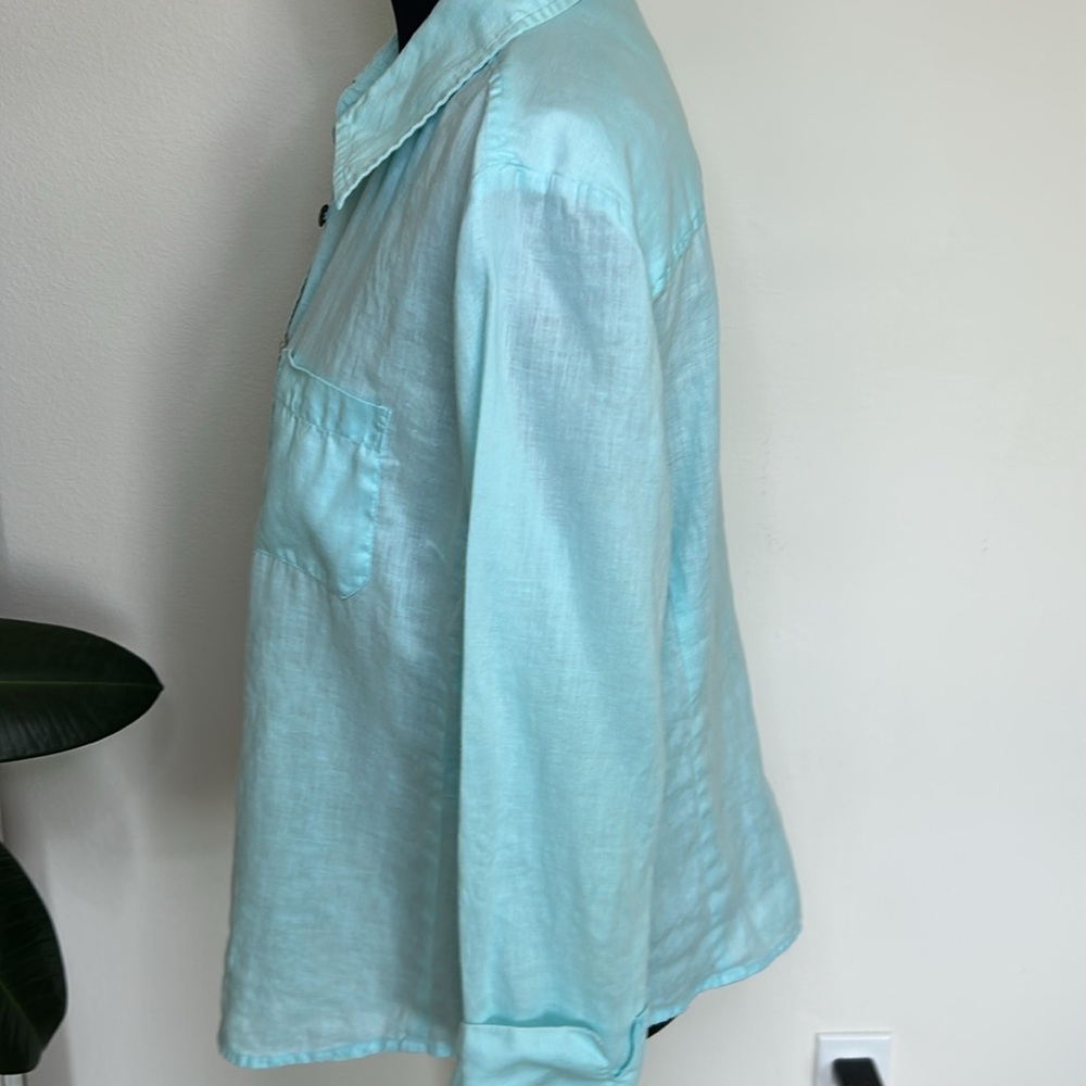 DRESSBARN Womens LINEN Acqua  casual Button-Up Shirt size M - Picture 4 of 11